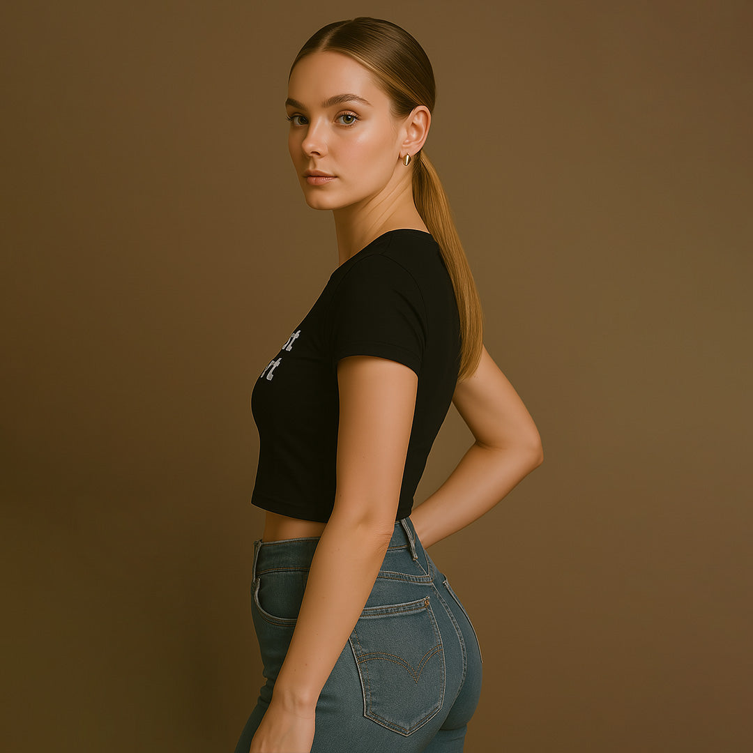 Flat Chest Big Heart Crop Tee - Costa Moon