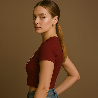 Flat Chest Big Heart Crop Tee - Costa Moon