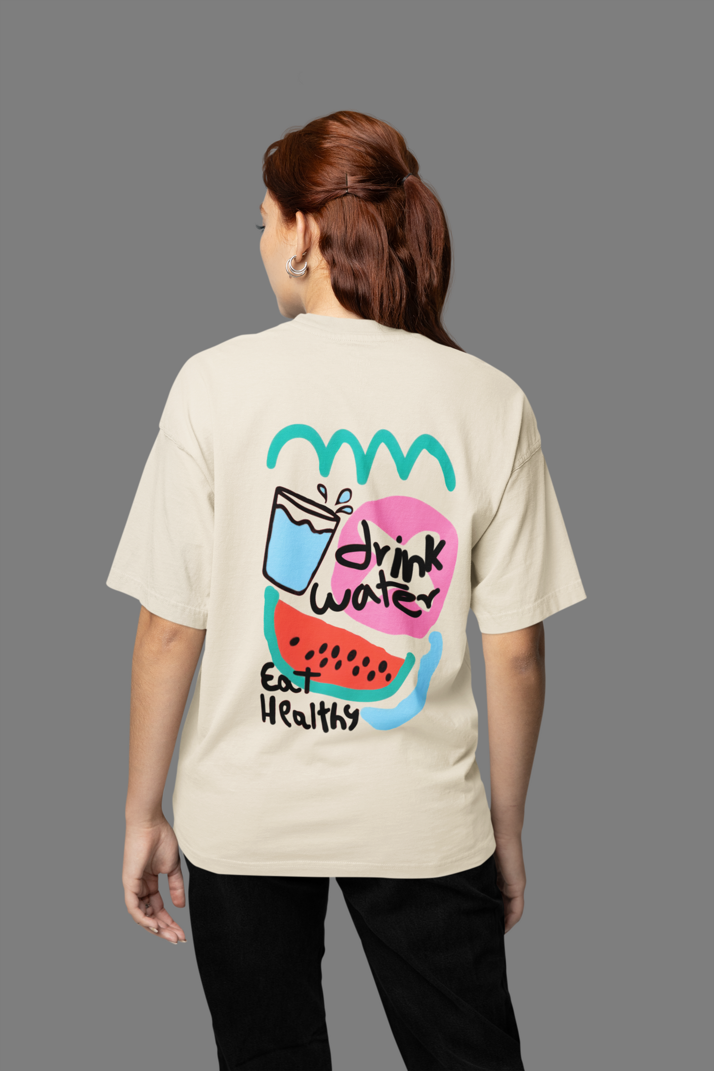 DRINK WATER EAT HEALTHY OVERSIZED T-SHIRT - Costa Moon