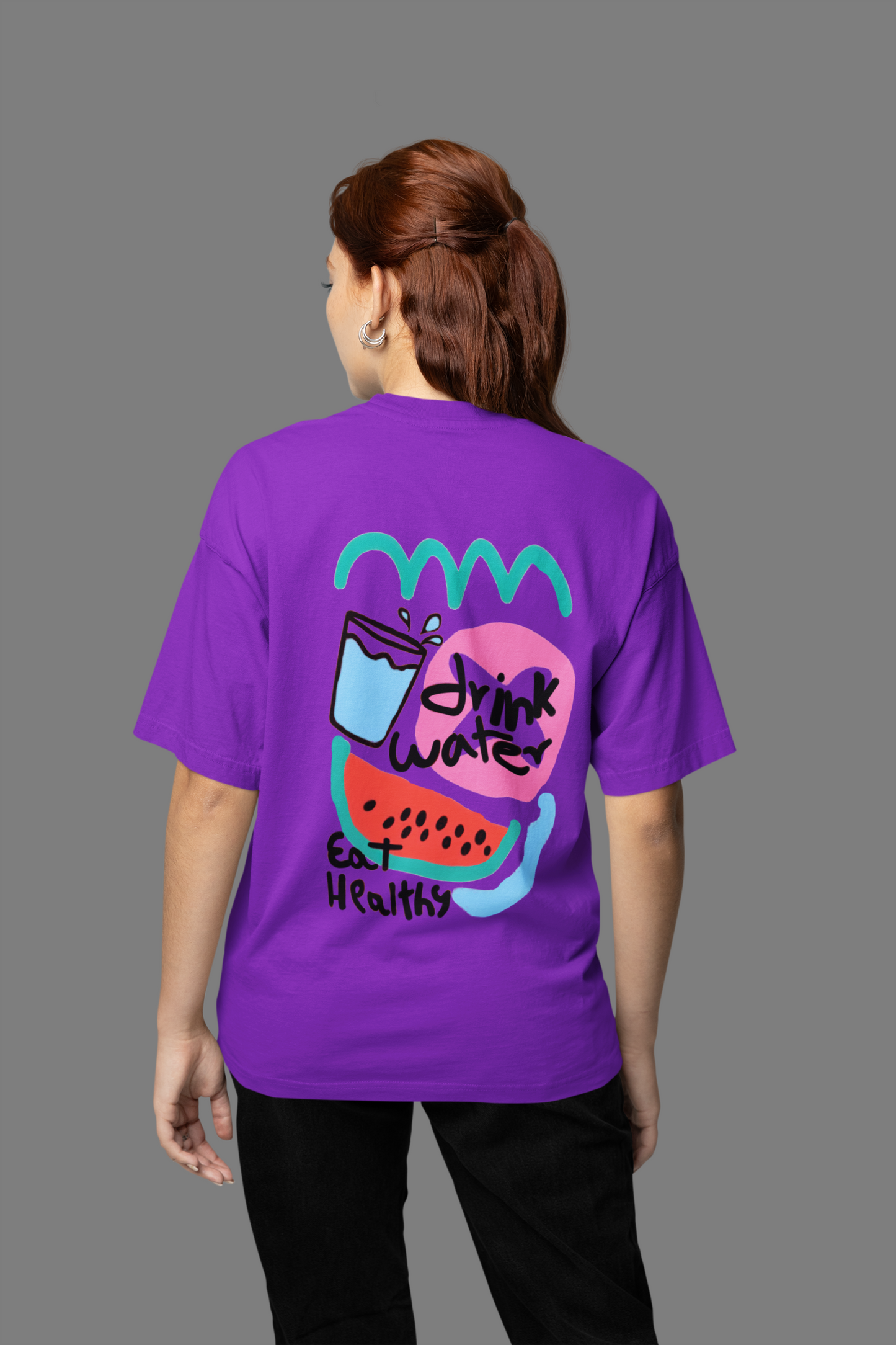 DRINK WATER EAT HEALTHY OVERSIZED T-SHIRT - Costa Moon