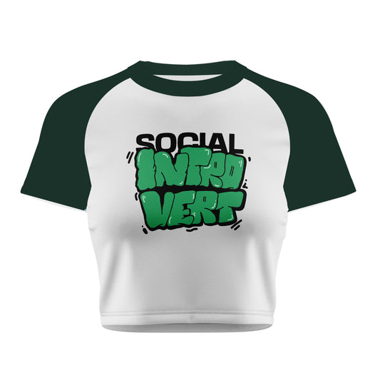 Social Introvert Green Crop Tee - Costa Moon