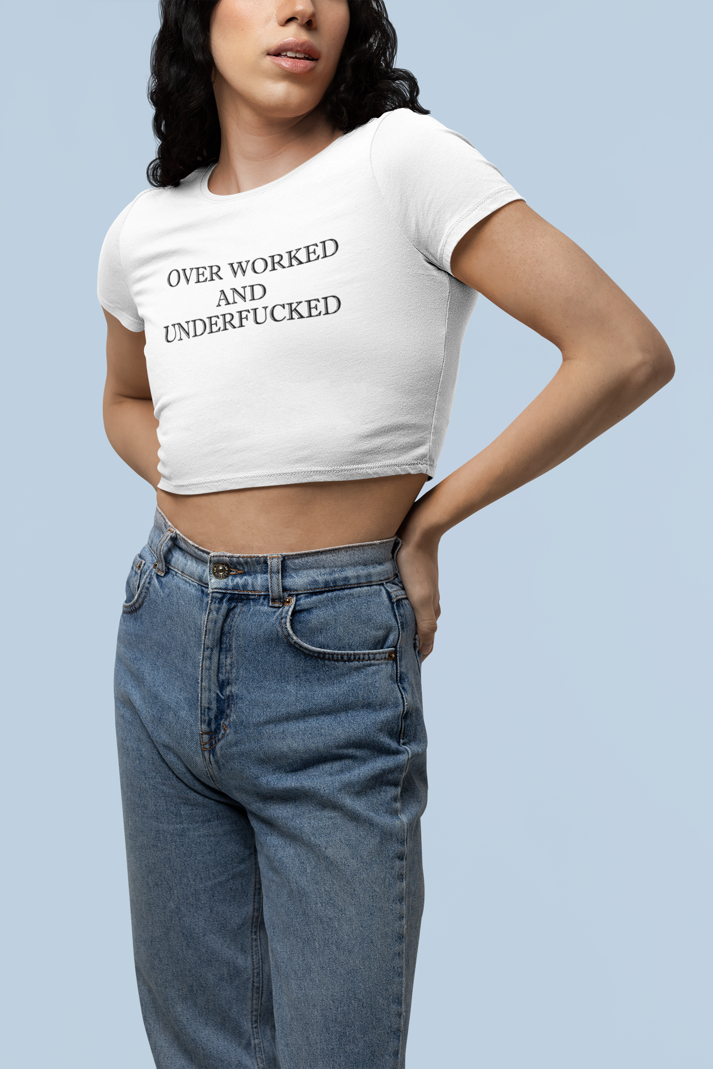 Overworked and Underf*cked Crop Tee - Costa Moon