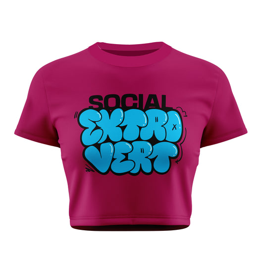 Social Extrovert Crop Tee - Costa Moon