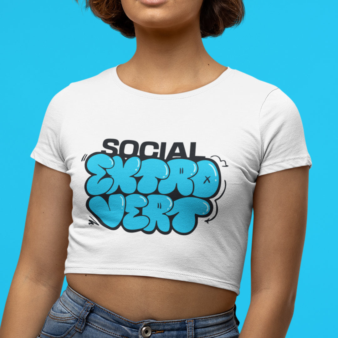 Social Extrovert Crop Tee - Costa Moon