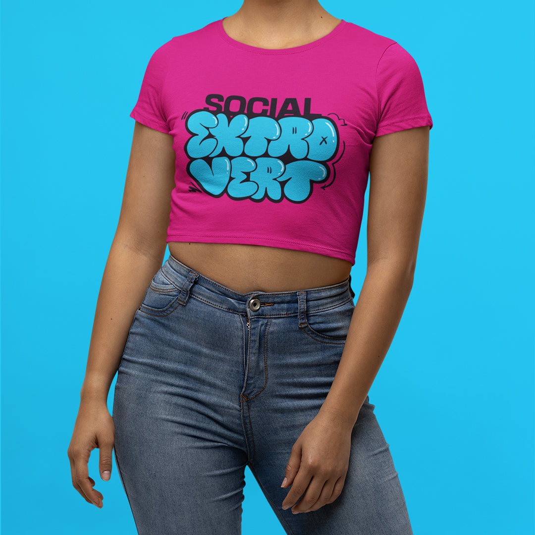 Social Extrovert Crop Tee - Costa Moon