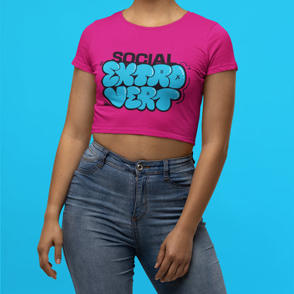 Social Extrovert Crop Tee - Costa Moon
