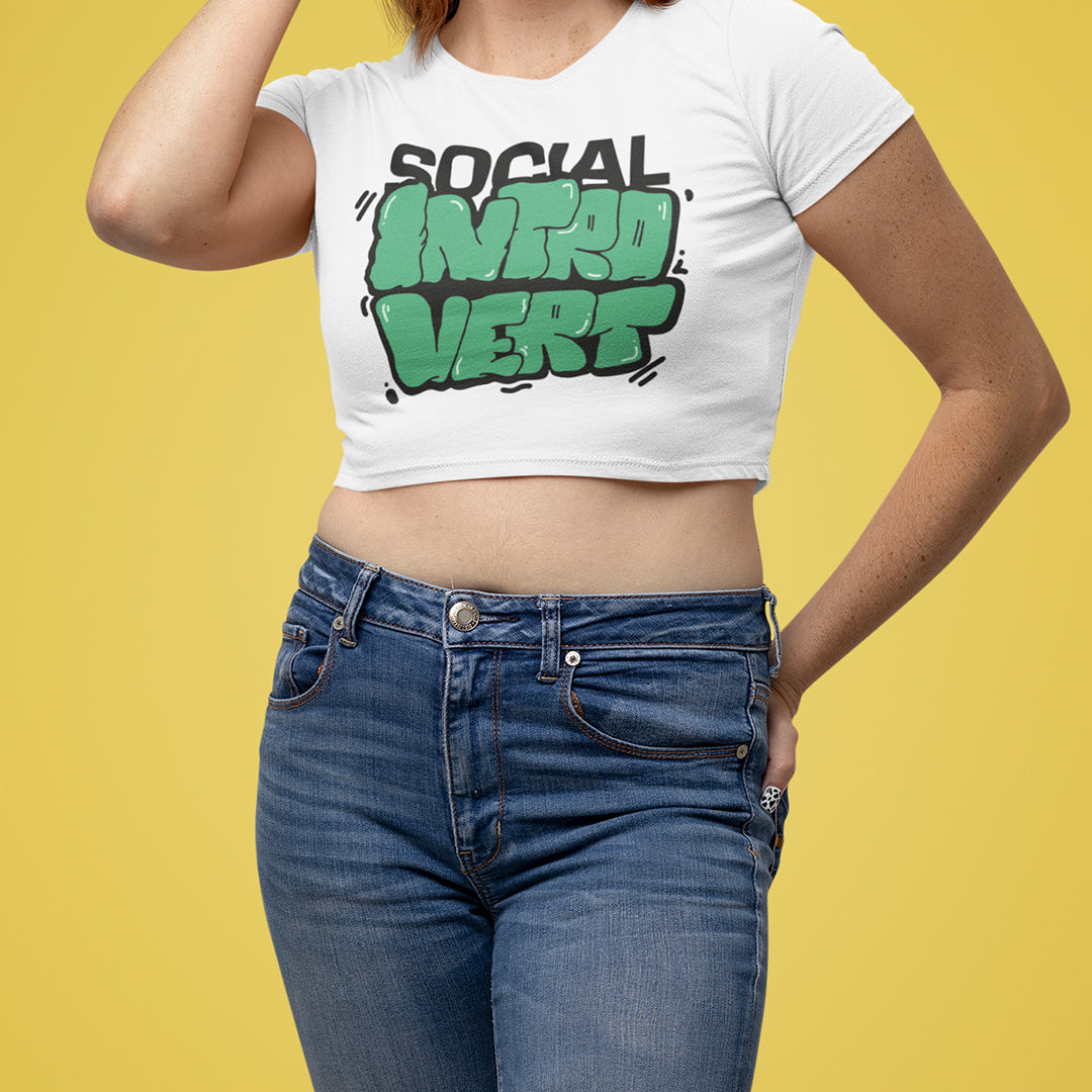 Social Introvert Crop Tee - Costa Moon