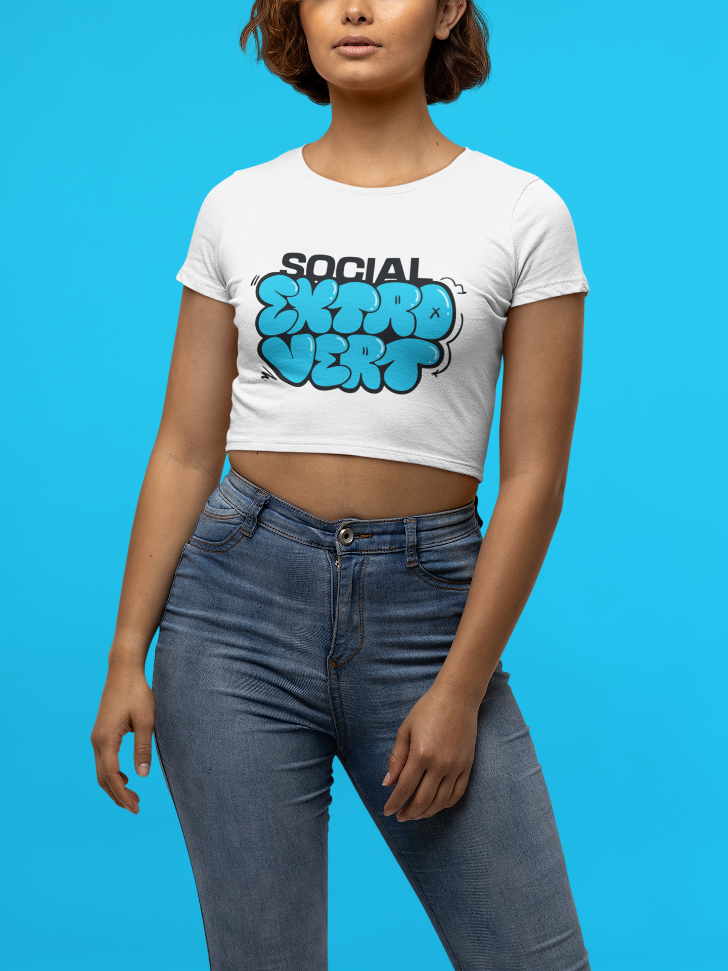 Social Extrovert Crop Tee - Costa Moon