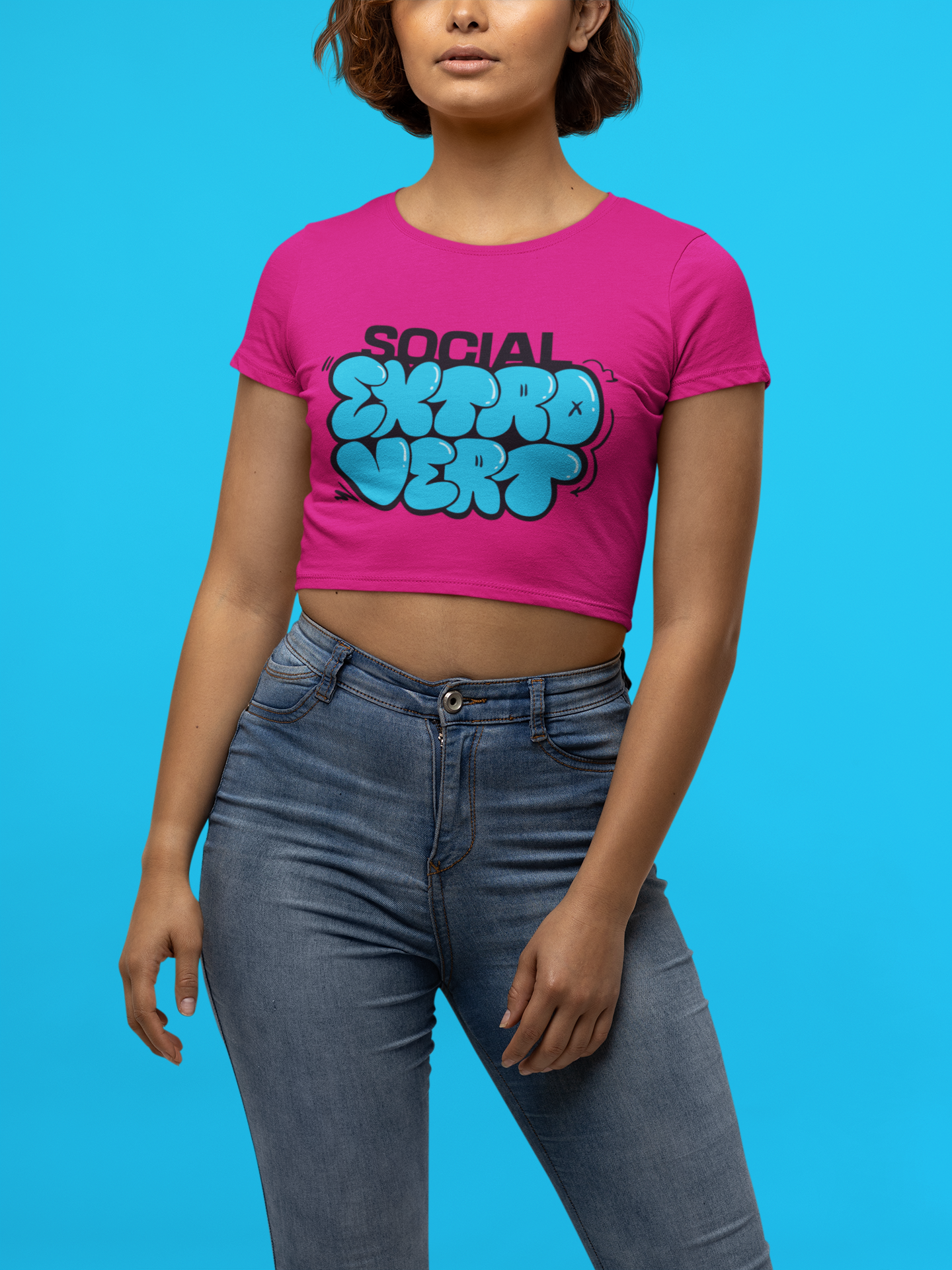 Social Extrovert Crop Tee - Costa Moon