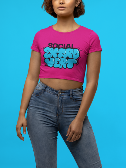 Social Extrovert Crop Tee - Costa Moon